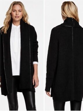 Vince Black Open Front Wool Blend Cardigan Sweater Minimalist Luxe Knit SZ M